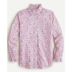 J CREW Liberty Phoebe Pink Floral Cotton Ruffle Mock Neck Button-Front Size 0